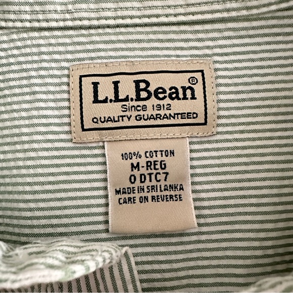 LL Bean Men's Light Green White Seersucker Short Sleeve Shirt Button Down - Picture 2 of 9
